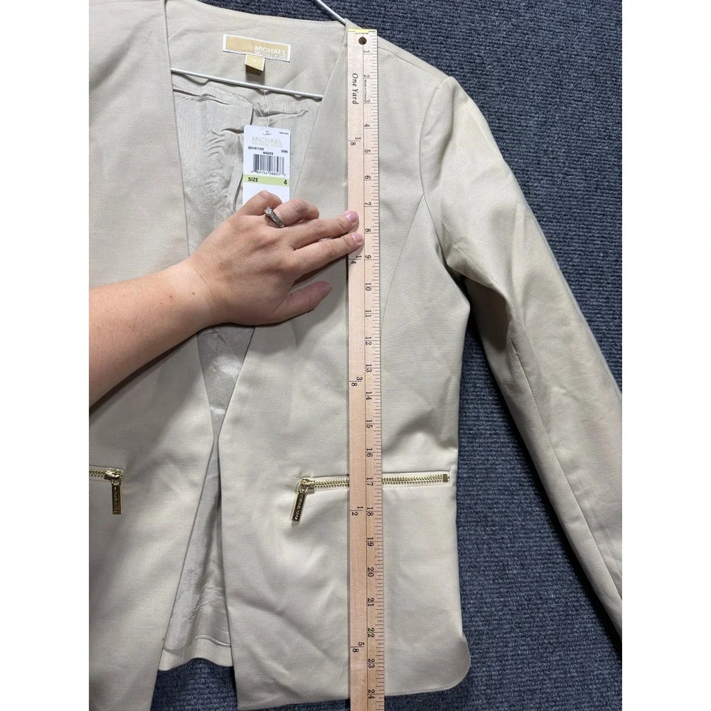 Michael Kors Blazer Women 4 Dune Beige Open Front Zip Pocket QS51B112UE